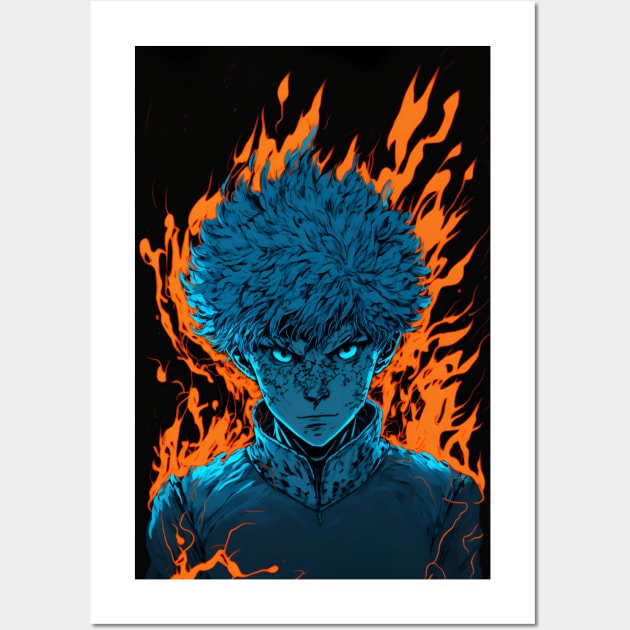 Anime Boy Blue Fire Powerup Wall Art by Bubblebug